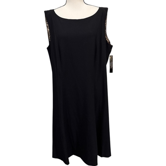 Tahari ASL | Black A-Line Dress with animal print - Picture 2 of 10